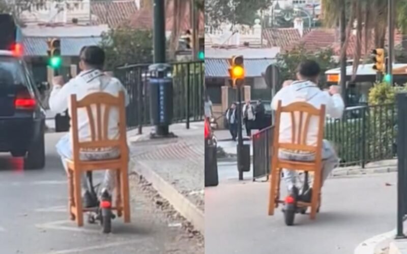 Cazan a un joven circulando en patinete eléctrico con una silla: “Es que de pie se cansa”