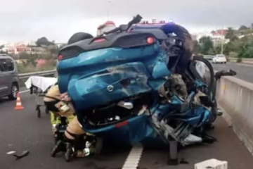 El peligroso adelantamiento de un BMW en una autopista de Tacoronte que termina en accidente: “La broma causó seis heridos, uno de ellos grave”