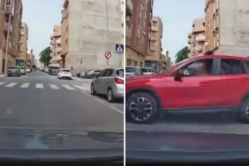 La temeraria maniobra de un todoterreno rojo en una calle de un pueblo de Castellón que casi provoca un accidente grave: “Esas ganas de acelerar en vez de frenar”